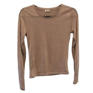 Free People Womens Long Sleeve Top S Rose Gold Metallic Sheer Disco Fairy Grunge